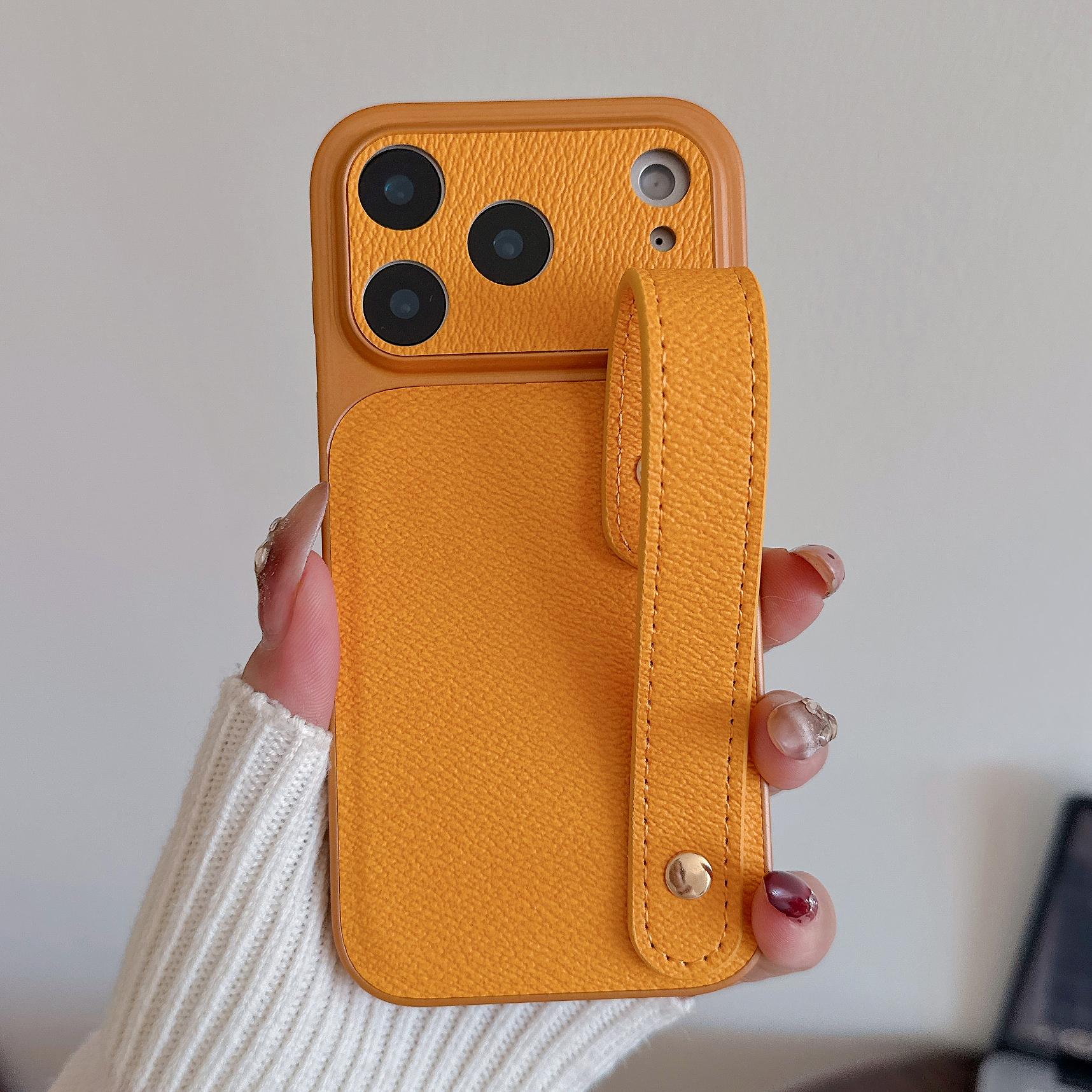 

Wristband Leather Skin Phone Case For iPhone 17 Pro Max iPhone 16 15 14 13 Pro Max with Hand Strap Hybrid PC+PU Matte Anti-skid Hard Cover For iPhone 13 Pro Max