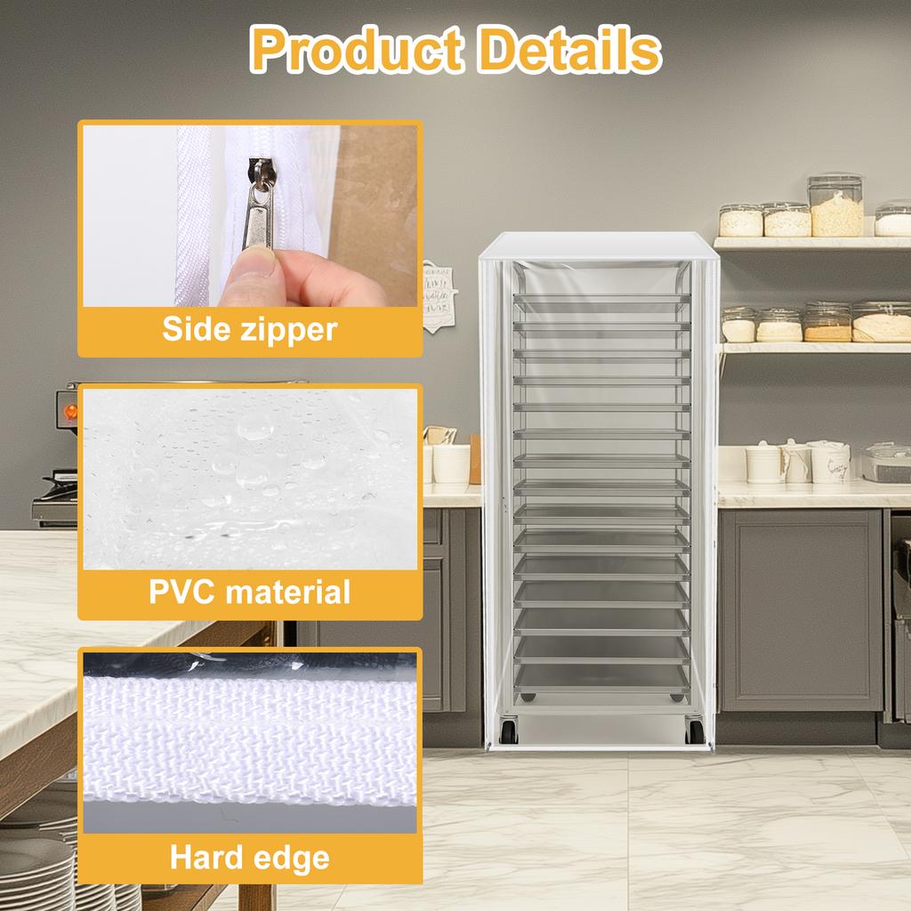Bun Pan Sheet Rack Cover Clear PVC Bread Rack Dust Cover 10/20 Tiers Bread Rack Cover with 4 Sided Zipper for Kitchen Bakery