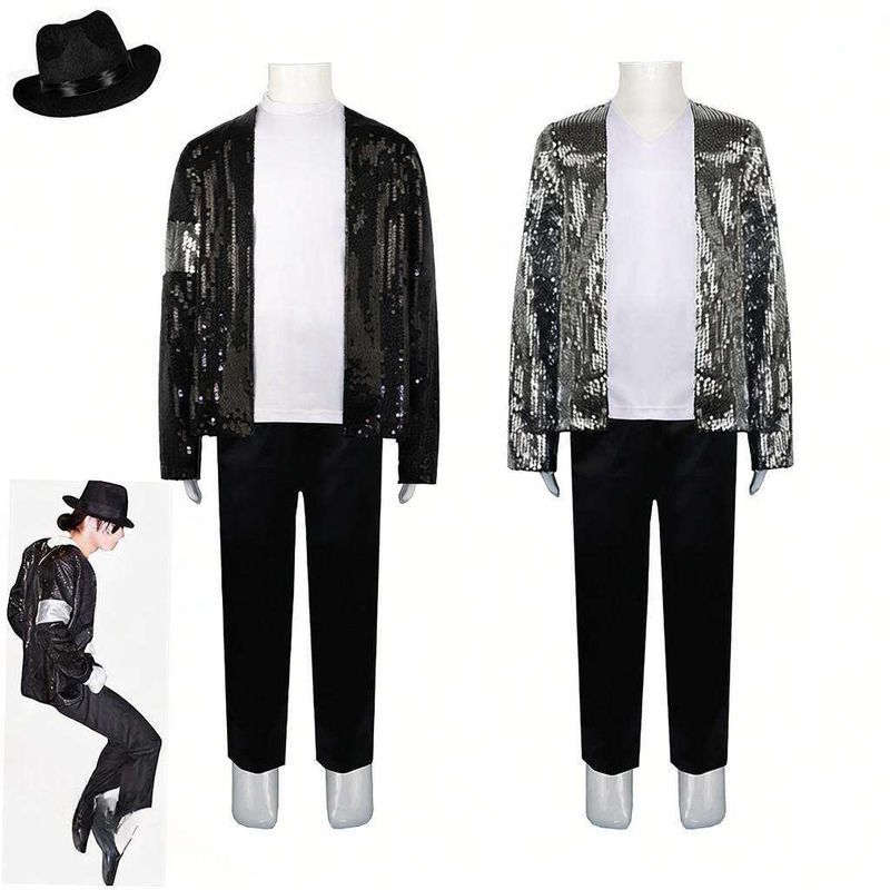 Michael Jackson Performance Costumes, Stage Sequin Outfits for Children and Adults, Men's and Women's Mj Performance Clothing Sets
