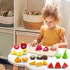 UMU Fruit Cutting Toy Wooden Montessori Educational Wooden Toy Fruit Candy Food Storage Bag Miniature Food Birthday Gift for Boys and Girls Ages 6