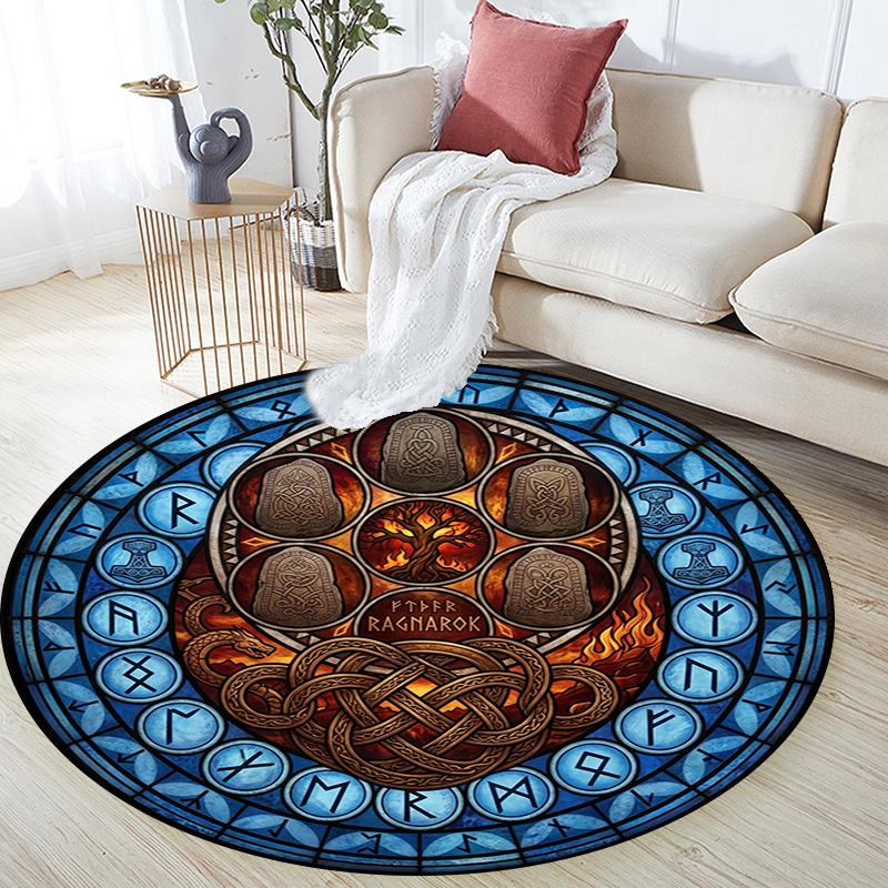 Ragnarok Symbolism Round Area Rug Under Office Chairs Bedroom Living Room Home Decor