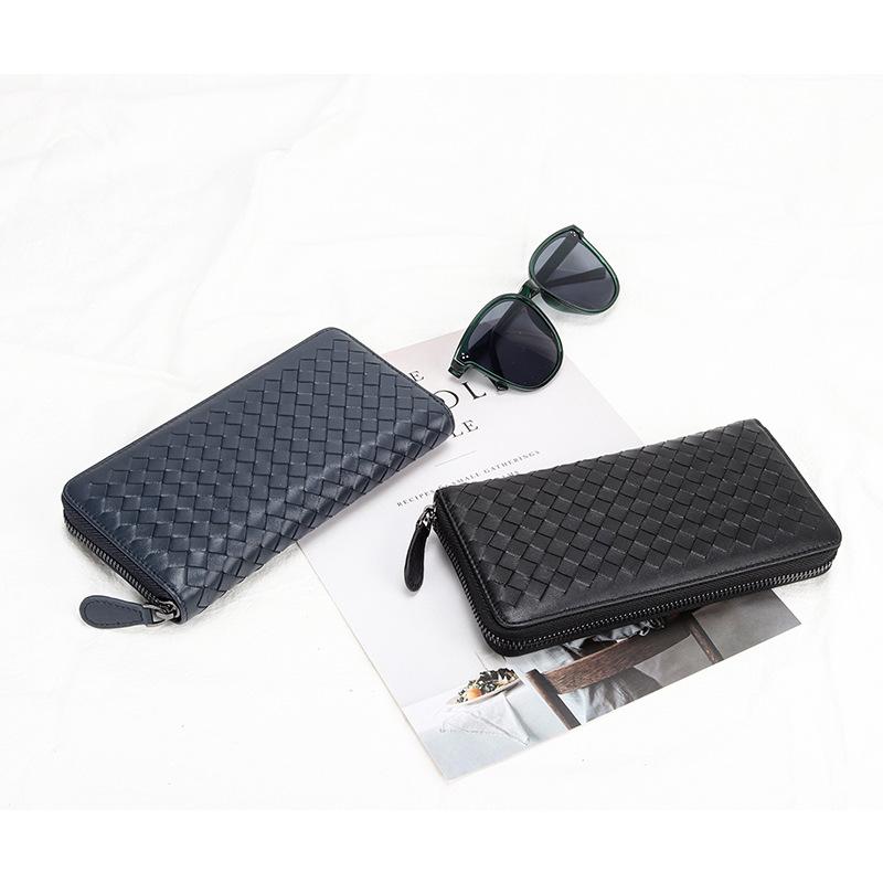 Sheepskin hand-woven long wallet women's wallet 2025 new leather zipper bag multi-card mobile phone handbag