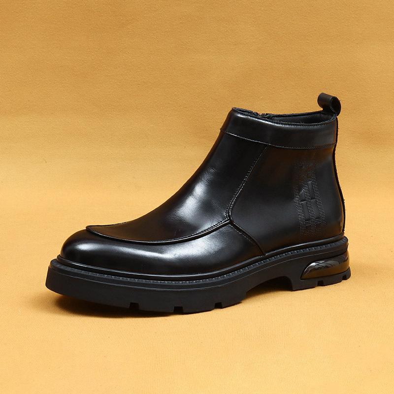 Winter Men'S Chelsea Boots Short Boots Leather Air Cushion Platform Business Casual British Leather Boots