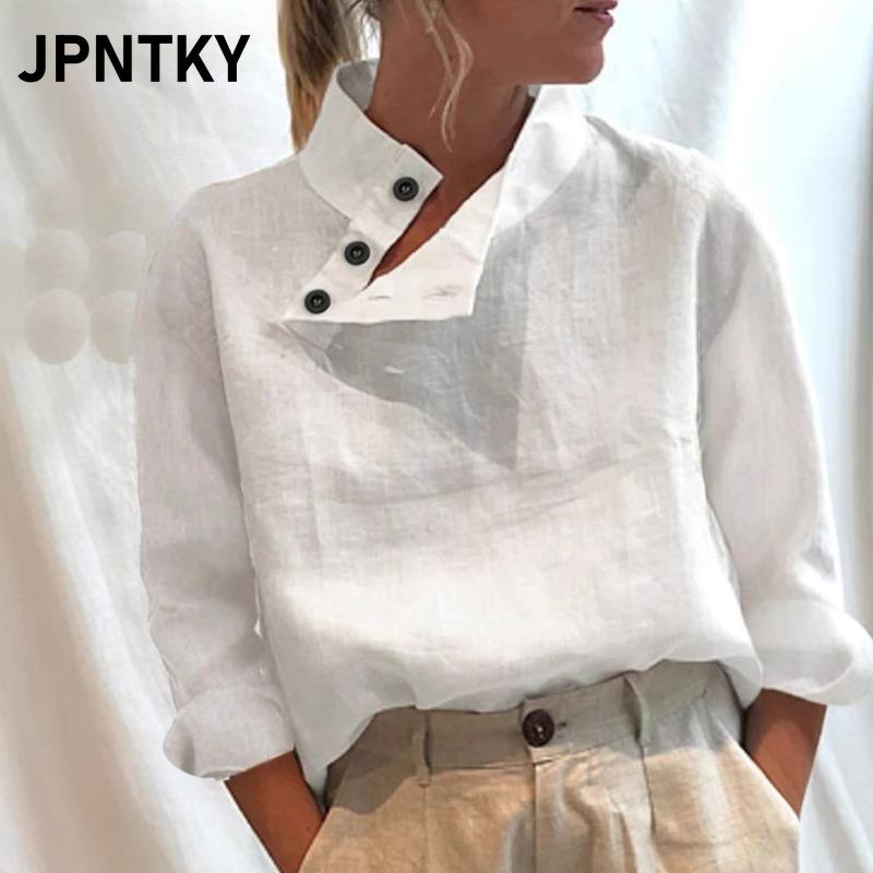 JPNTKY Women's Fashion Casual Solid Color Print Long Sleeve Blouses & Shirts