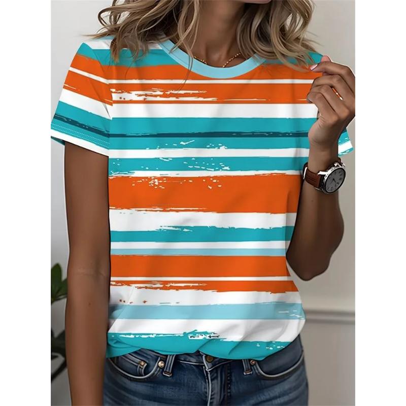 Fashion Women's Crew Neck Short Sleeve 3D Casual Color Printing Casual Short Sleeve Crew Neck T-Shirt