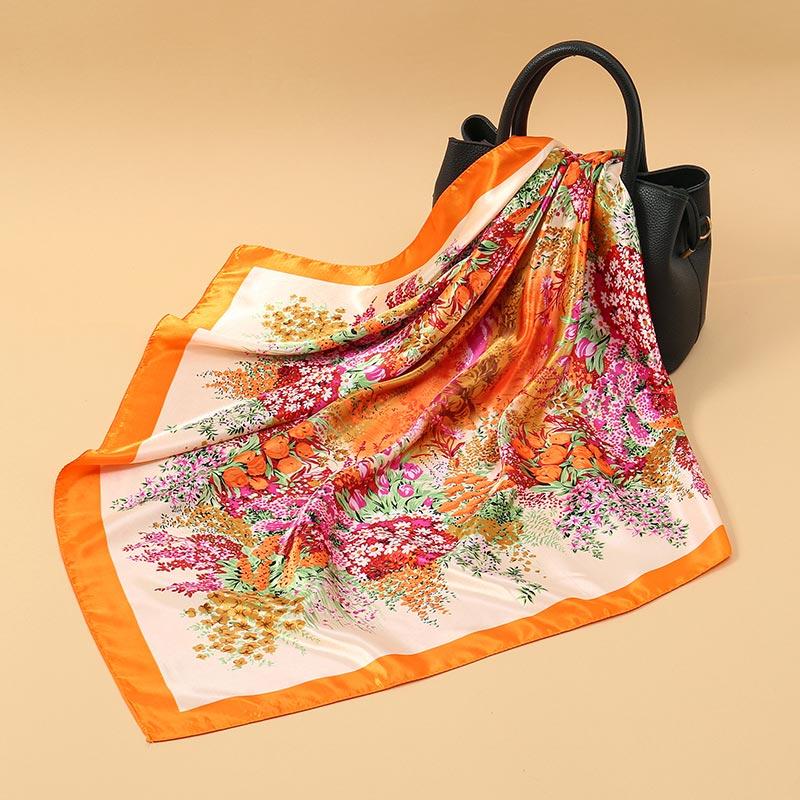 90x90cm Fashion Silk Scarf Satin Neck Cachecol Female Printing Hijab Female  Square Involves Office Lady Silencer Bandanna
