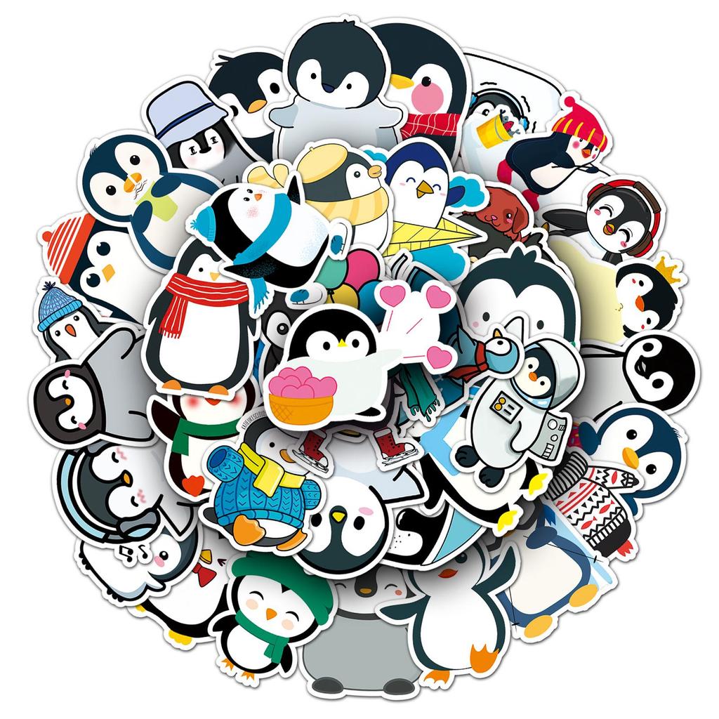 50 Cute Waterproof Cartoon Penguin Stickers for DIY Decoration, Journal, Water Bottle, and Suitcase