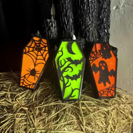 Yousheng Halloween Casket Decor, DIY Bat Ghost Ornament with Lights, Spooky Graveyard Scene Prop for Party Home Haunted