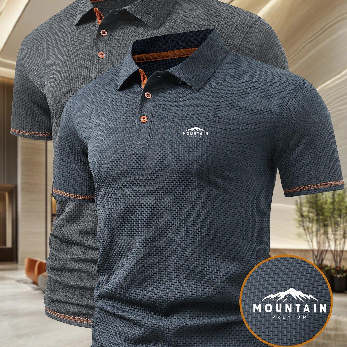 Herren 2-teiliges Waffel-Polohemd-Set, Sommer Atmungsaktiv Kurzarm Business Pendeln Büro Golf Sport Lässig Täglich Hemdkragen T-Shirt. S dunkelblau/graue