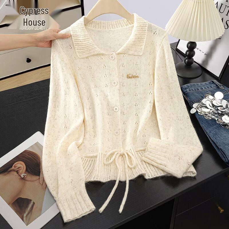Women s Wool Blend Lapel Tie-Waist Knit Cardigan L
