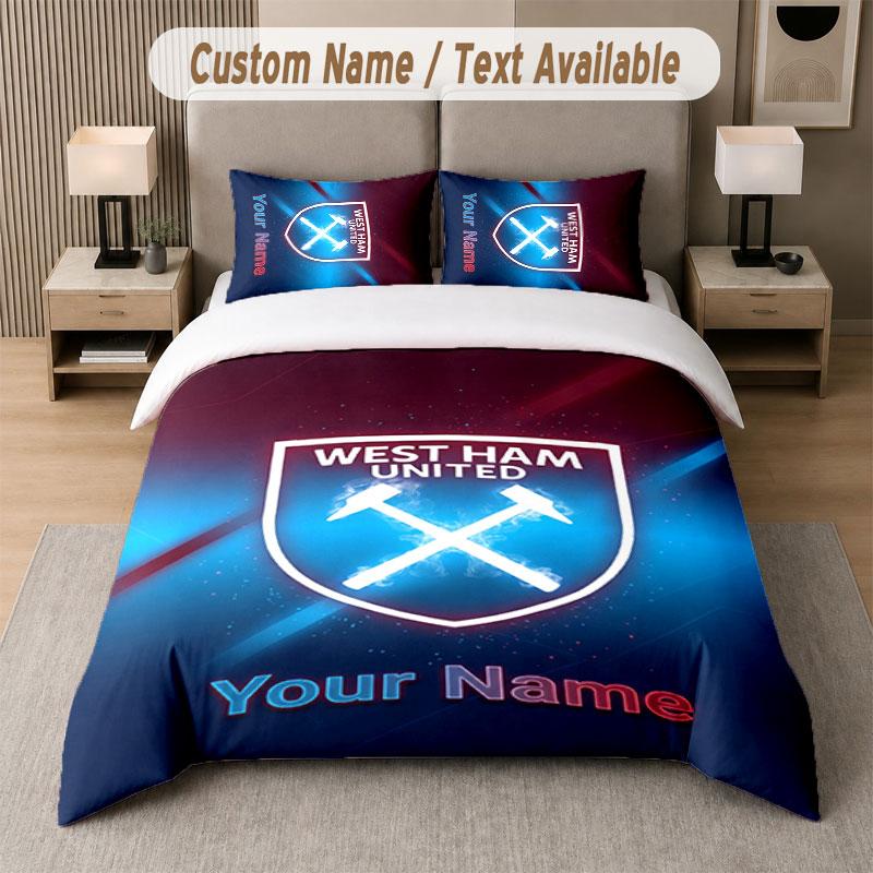 Maßgeschneidertes Bettwäsche-Set West Ham United FC Muster, Druck Name Text 1 Bettbezug plus 2 Kissenbezüge Heimtextilien