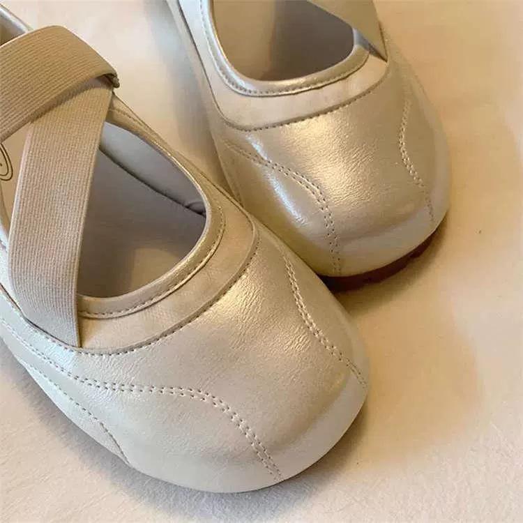 

2025 new puff single shoes women s cross strap light-colored small leather shoes summer shoes with skirts flat shoes 40