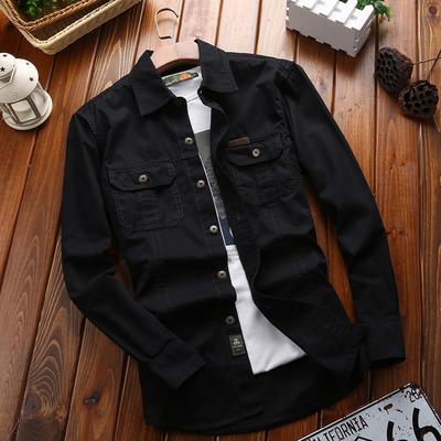 Camisa Nueva de Primavera y Otoño para Hombre de Manga Larga Color Sólido Uniforme Militar Camisa para Exterior Talla Grande Ropa de Trabajo para Exterior