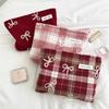 Embroidered Bow Pattern Checked New Year Valentine's Day Gift New Style Makeup Bag Toiletry Bag Inner Bag Storage Bag
