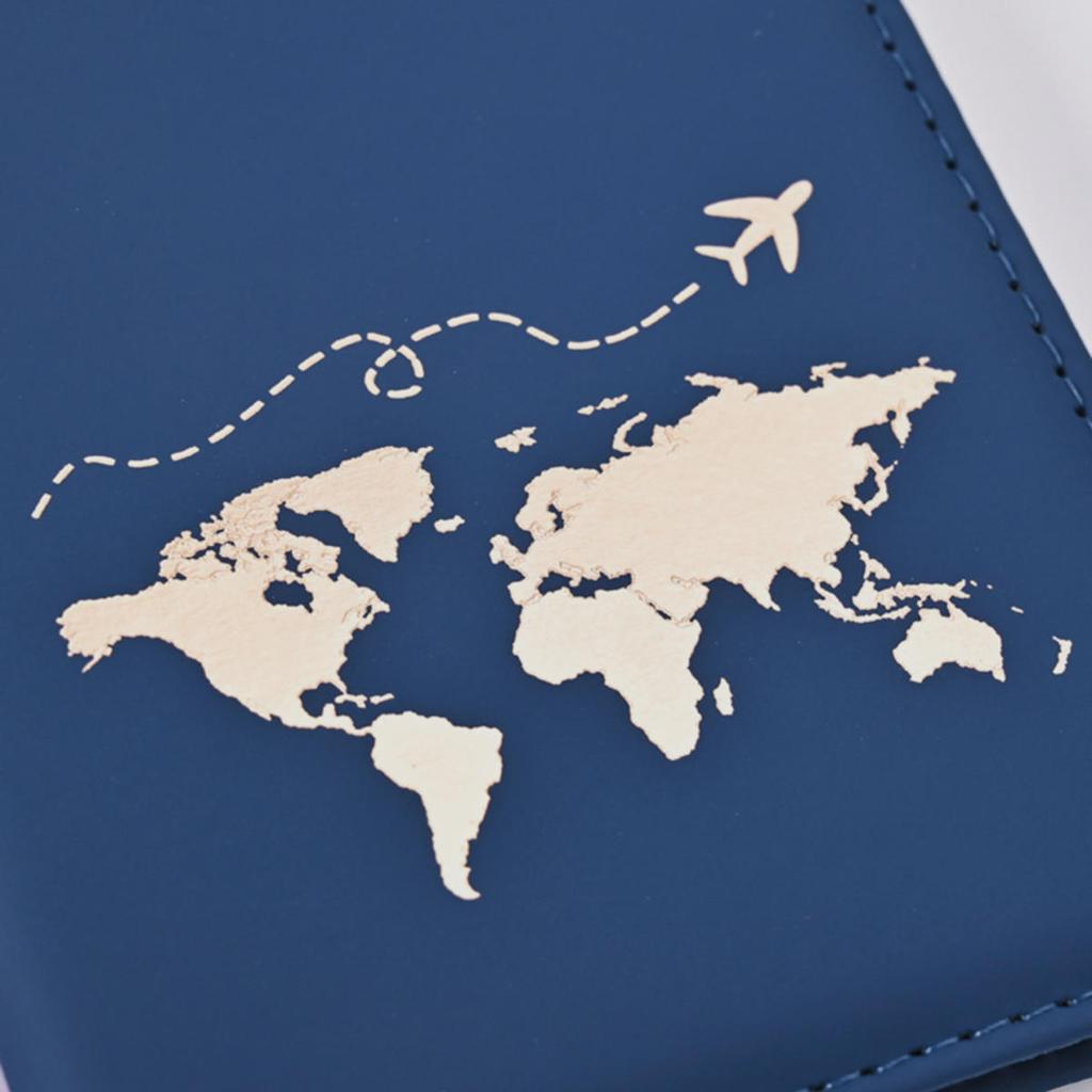 Passport Cover Plain Skin PU Passport Cover World Pattern Protection Cover Credit Card Holder ID Card Wallet
