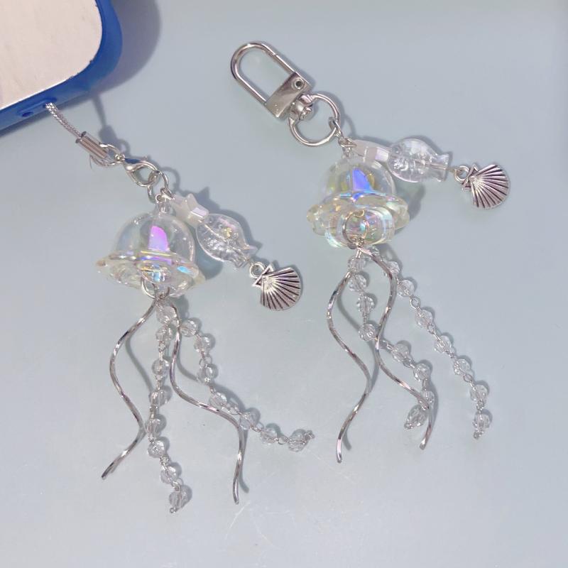 1Pcs Ocean Theme Y2K Beaded Phone Lanyard Star Sea Shell Jellyfish Key Chain Colorful Handmade Jellyfish Phone Charm Pendant