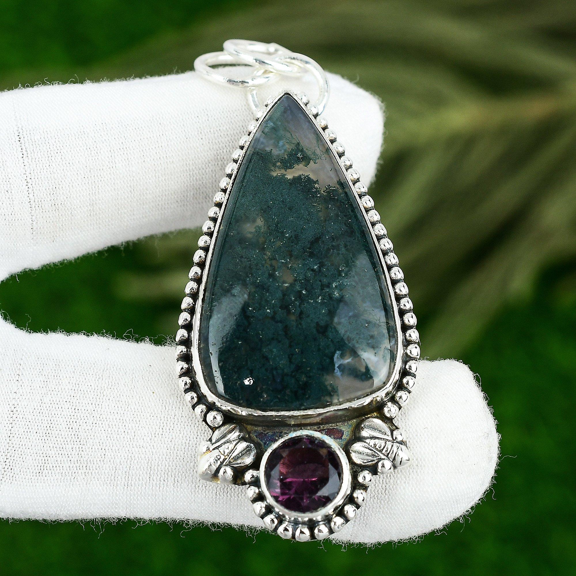 

Грушевидный камень солнечный моховой агат аметист стерлинговое серебро свадебный новый кулон ювелирное изделие