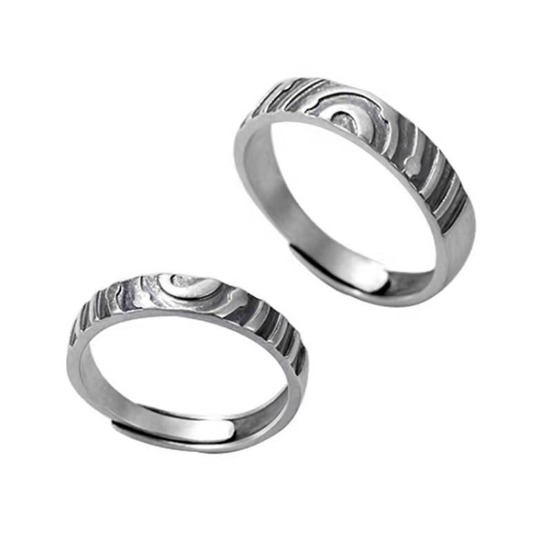 Adjustable Vintage Couple Rings Set Geometric Wood Grain Design Unisex Retro Minimalist Band Long Distance Love Adjustable Open Band