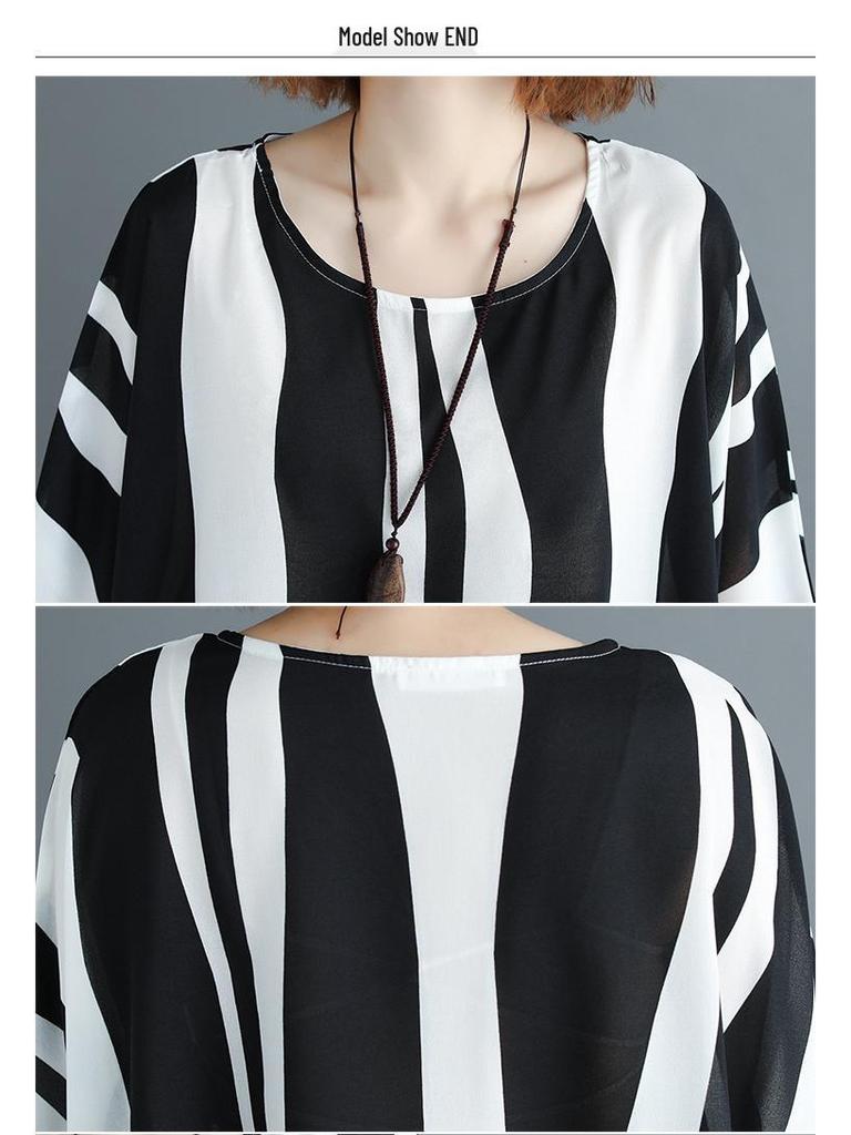2021 Summer Plus Size Batwing Sleeve Chiffon Top - Loose Fit, Slimming Fashion