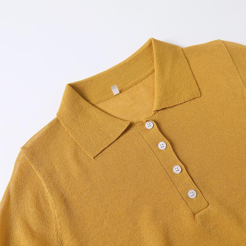Jnleaog Spring New Arrival Women's Fashion Style French Fashion Polo Shirt Knitted Short-Sleeved Shirt