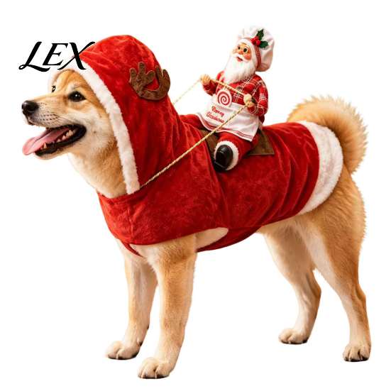Cute Pet Party Clothing Santa Rider Dog Costume, Christmas Outfit with Adjustable Closure, Funny Animal Cosplay Costume Holiday Apparel for