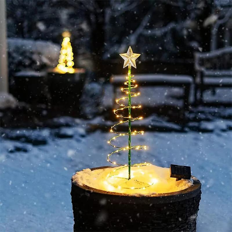 Christmas Tree Garden Decorative Lights Stars LED Solar Ground Light Solar Energy Lamp Coil Shape Sun Lamps