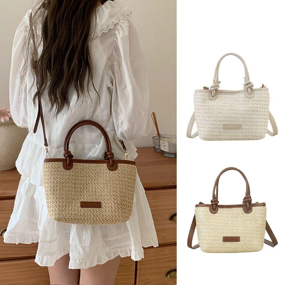 

Bohemian Beach Straw Bag Summer Women s Bucket Bag Fashion Weave Straw Bag Ladies/Girls бежевий
