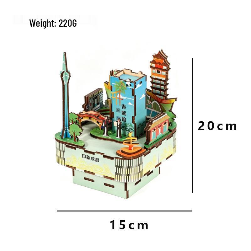 Landmark Xi an Music Box 3D Puzzle - DIY Wooden Model Building Blocks Toy
