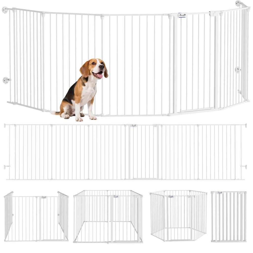 6 Panels Foldable Dog Playpen, Puppy Pen Crate with Door - White