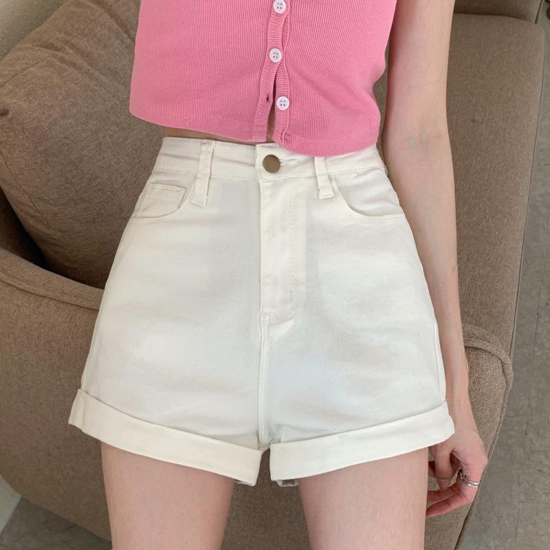 High-Waisted White Denim A-Line Shorts for Women - Trendy Summer Slimming Wide-Leg Design Medium белый