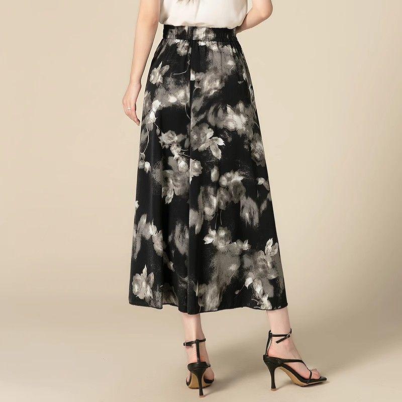 Women's 2026 Summer High-Waisted Wide-Leg Pants Skirt - Breathable, Printed, Slimming, Loose-Fit, Nine-Point Length