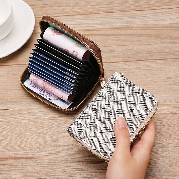 Women RFID Blocking Credit Card Holder Wallet PU Leather Accordion Card Case Zipper Small Coin Purse Mini Card Organizer Wallet