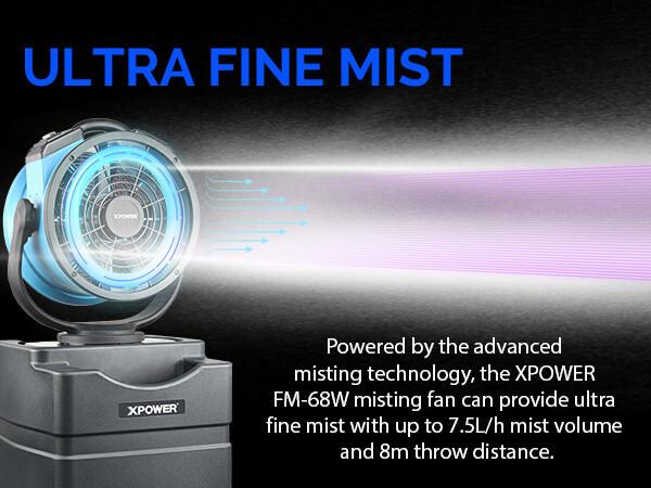 XPOWER FM-88WK Durable Water Pump & Tank Air Circulator Long-Lasting Mist Fan Multi-purpose Oscillating Misting Fan with Built-In Water Pump
