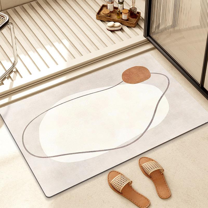Diatom Mud Bathroom Mat Minimalist Abstract Geometric Pattern Quick Dry Absorbent Non Slip Toilet Door Mat for Home Decor