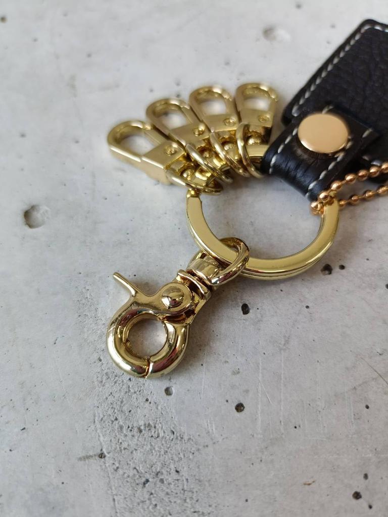 [mauve] Genuine Leather Mini Key Ring, Shrunken Calfskin, Women's, Petite Size with 5-Ring Snap Hook (Grey Beige)