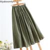 Mori Girl Spring Summer Women Cotton Linen Skirt High Waist Green Floral Printed Vintage Skirt All-Match Elegant Comfortable Skirt
