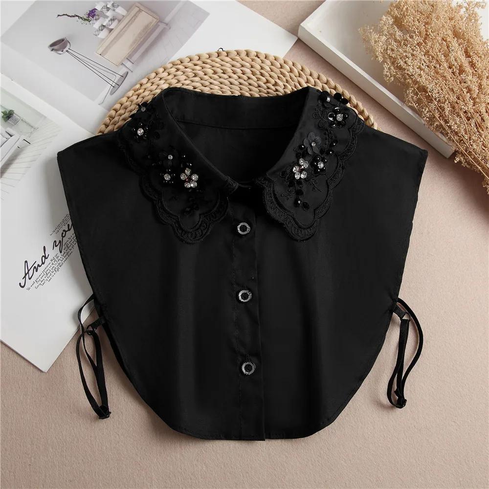 Adult Detachable Shirt Fake Collar Women Solid Color Lace Beads False Collar Blouse Tops Sweater Decorative Half Shirt Decor