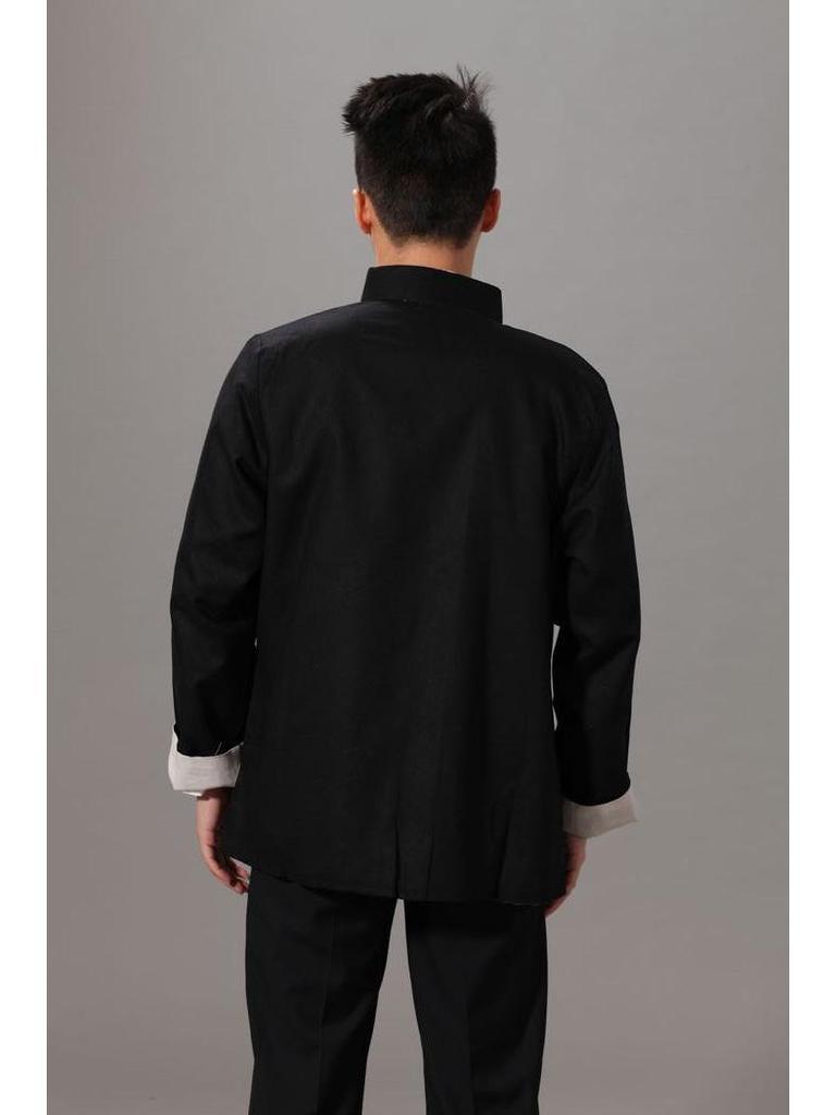 Men's Ethnic Style Tang Suit Jacket: Reversible Cotton-Linen Long Sleeve Hanfu for Spring/Autumn
