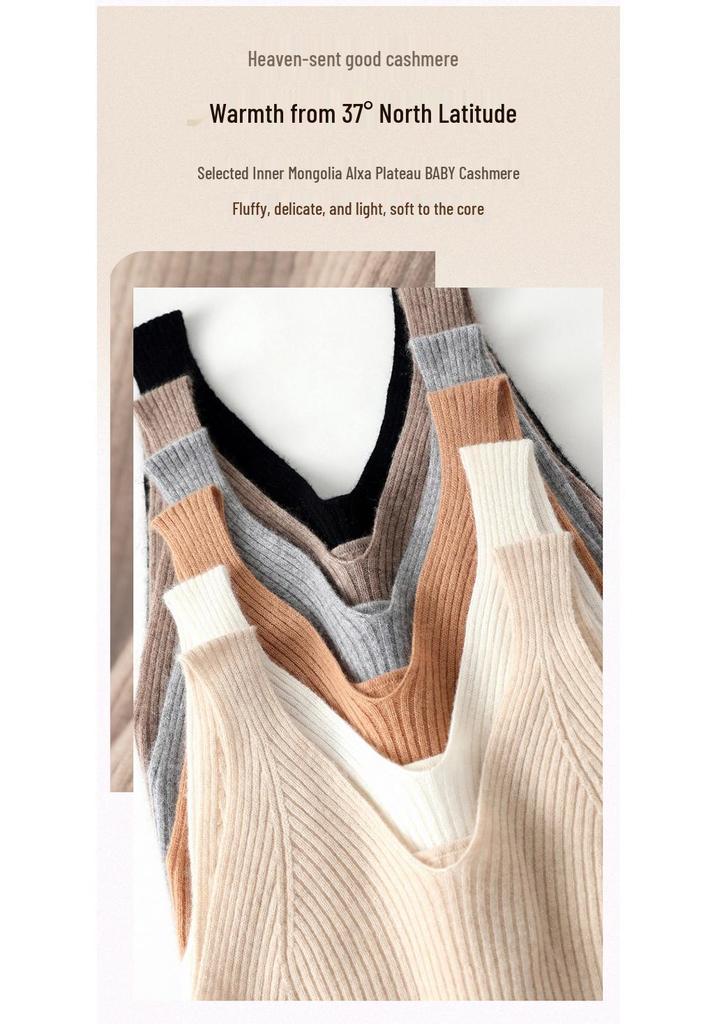 Women's Cashmere Knit Tank Top - Reversible Front V/Back U, Sleeveless Base Layer, Winter Wear