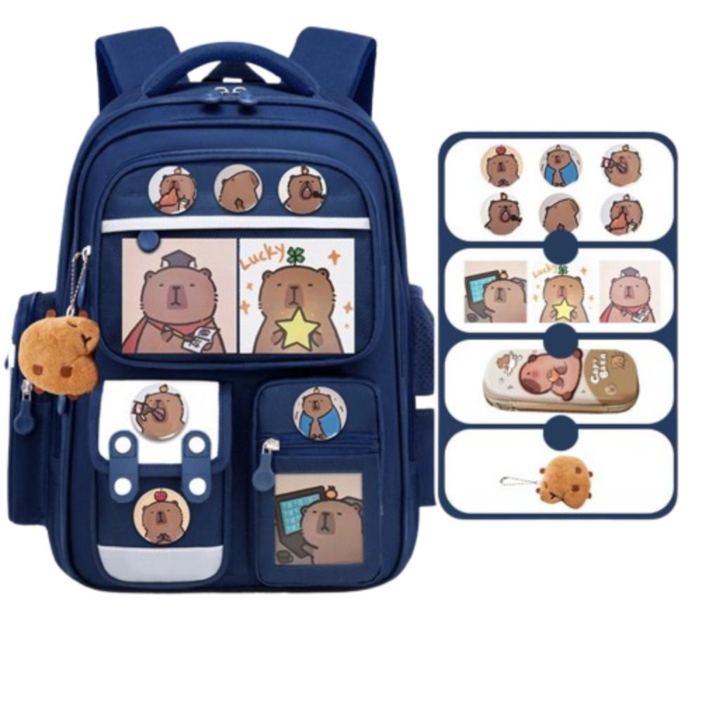 Oxford Cloth Cartoon Animal School Bag Multi-Compartments Capybara Student Bag Unisex