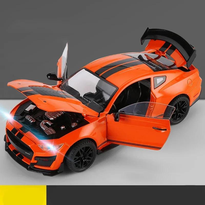 Large 1:18 Ford Mustang GT500 Miniatures Alloy Diecast Metal Vehicle Model Collectibles Sound Light Toys Car Gifts For Kids Boys