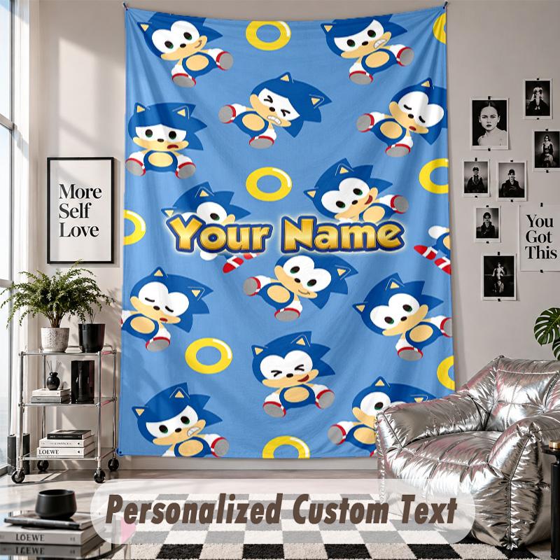 Wall Hanging Tapestry With Custom Name & Text, Sonic Decorative Tapestry For Bedroom