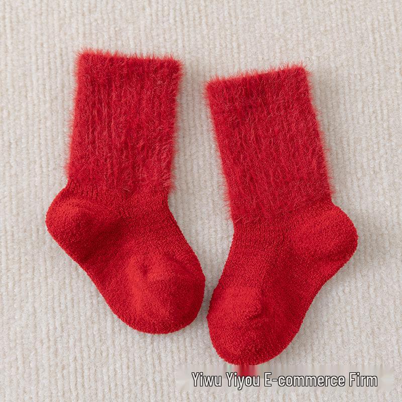 Class A Newborn Thick Velvet Red Socks for Autumn and Winter - New Year Style for Babies and Toddlers Size S for 0-1 Year