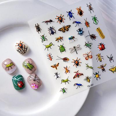 Autocollants 5D texturés pour nail art libellule et papillon avec insectes et coccinelles