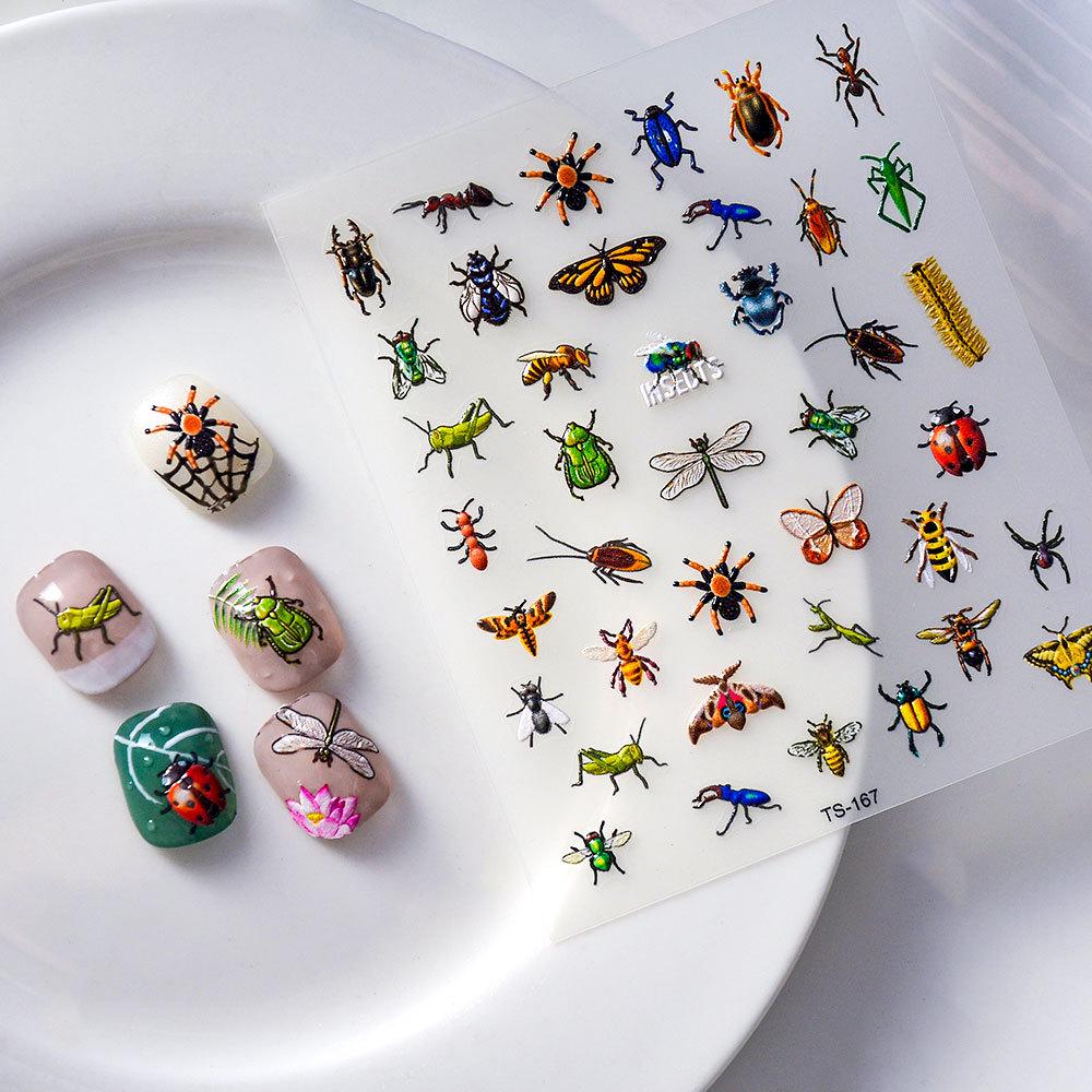 5D Embossed Dragonfly & Butterfly Nail Art Stickers with Insects & Ladybugs