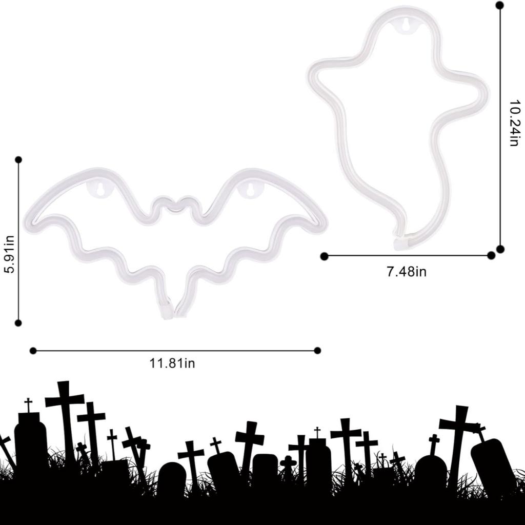 1pc Halloween Bat Ghost Neon Lamp Wall Decorative Night Lights USB Or Battery Powered For Home Bedroom Living Room Decoration