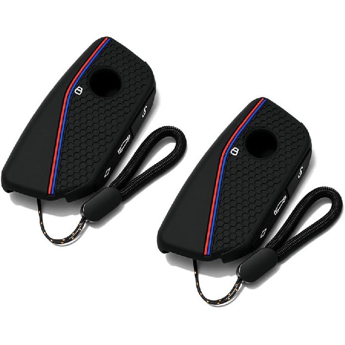 2PCS Key Fob Cover Compatible with BMW X1 Msport X2 X5 G05 M60i X5M X6 X7 740i X3 M50 540i 2024 2025 2026 Protector Silicone Case with Little Lanyard
