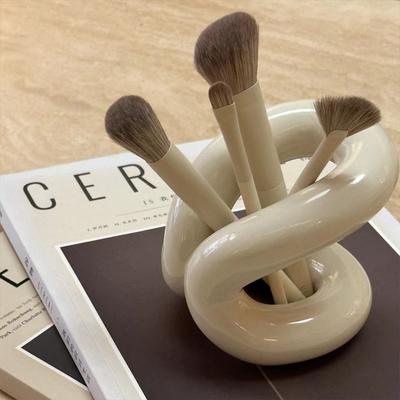 Portacepillos de Dientes de Cerámica para Baño Nudo de Cuerda Nórdico INS Decoración del Hogar Portacepillos de Dientes Tocador Organizador de Maquillaje Estante