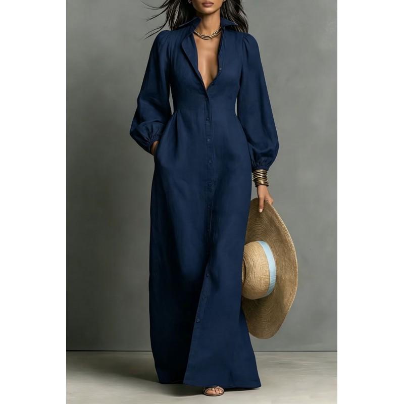 Womens Long Sleeve Button-Up Shirt Dress