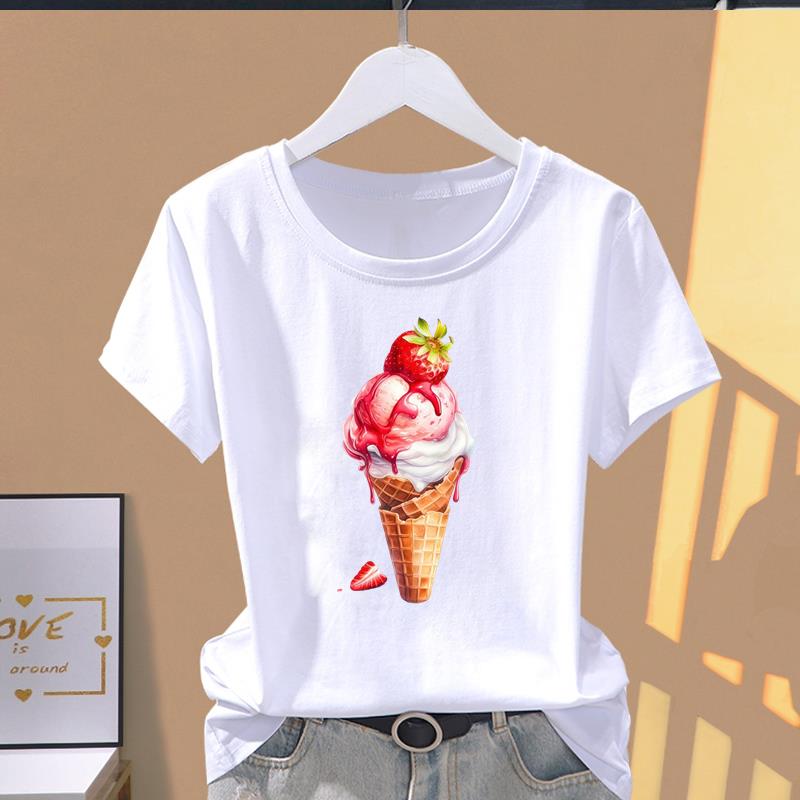 (Asian Size) Graphic Female Top Women's Clothing T O-neck Tee love heart trend Fashion Print Casual Short Sleeve T-shirts